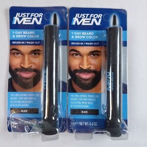 Lot Of 2 Just For Men 1 Day Beard & Color Brush In Wash Out BLACK  0.3 FL Oz NIB